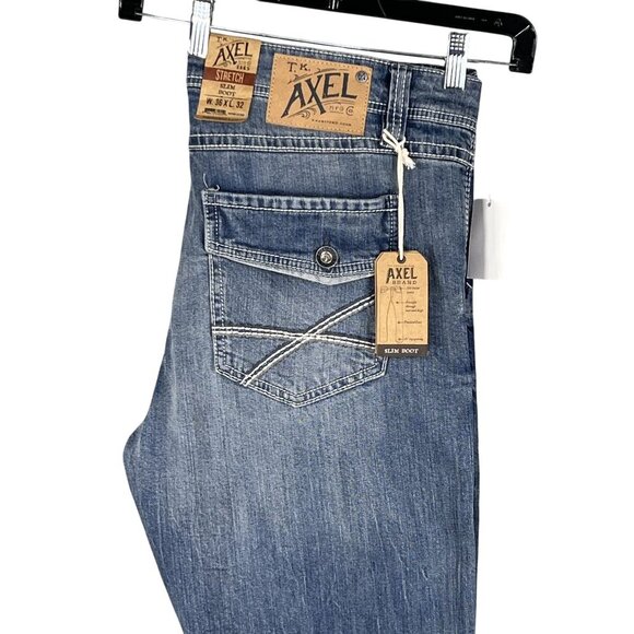 TK Axel NWT Men 36x32 Slim Boot Stretch Jeans Denim Back Flap Deco 5 Pockets - Picture 10 of 13